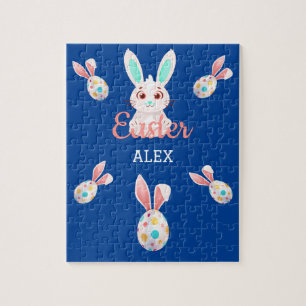 " EASTER" BUNNY PUZZLE WITH SPECKLED EGGS & NAME.