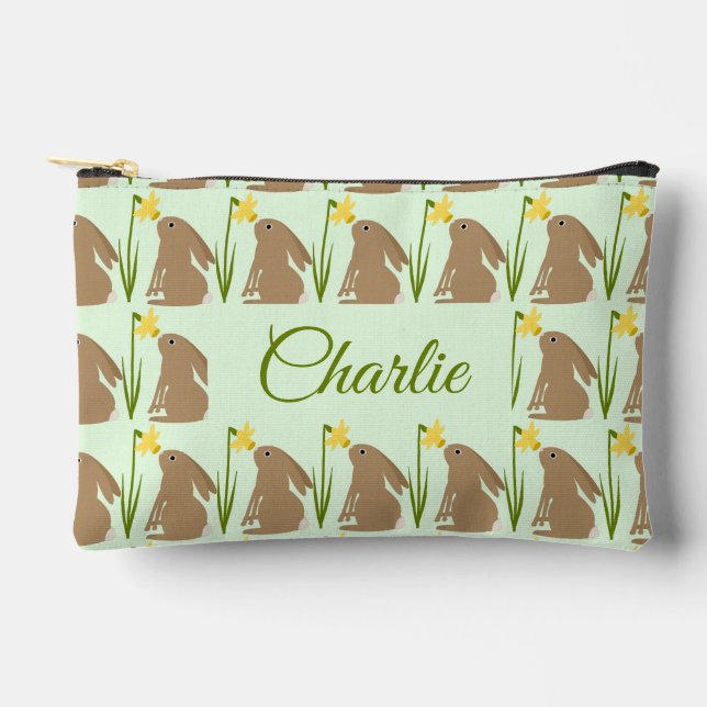 Easter Bunny Rabbit and Daffodil flower Custom Accessory Pouch (Front)