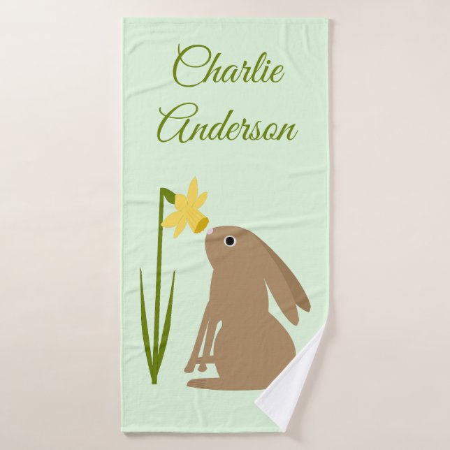 Easter Bunny Rabbit and Daffodil flower Custom Bath Towel (Bath Towel)