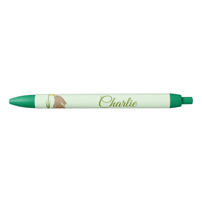 Easter Bunny Rabbit and Daffodil flower Custom Black Ink Pen (Front)