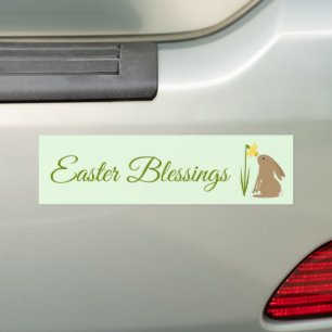 Easter Bunny Rabbit and Daffodil flower Custom Bumper Sticker