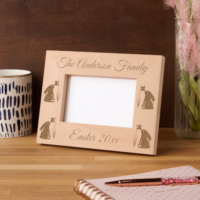 Easter Bunny Rabbit and Daffodil flower Custom Etched Frames (Left)