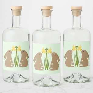 Easter Bunny Rabbit and Daffodil flower Custom Liquor Bottle Label
