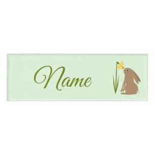 Easter Bunny Rabbit and Daffodil flower Custom Name Tag