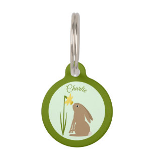 Easter Bunny Rabbit and Daffodil flower Custom Pet Tag