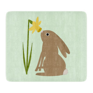 Easter Bunny Rabbit and Daffodil flower Cutting Board