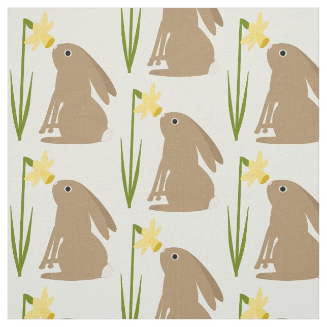 Easter Bunny Rabbit and Daffodil flower Fabric (Swatch)