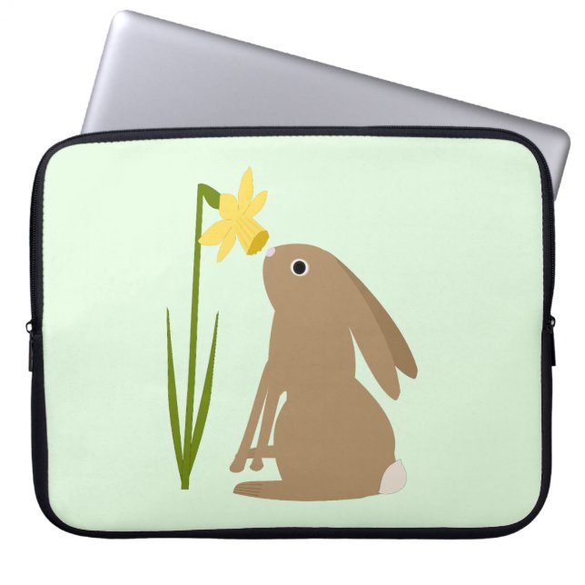 Easter Bunny Rabbit and Daffodil flower Laptop Sleeve (Front)