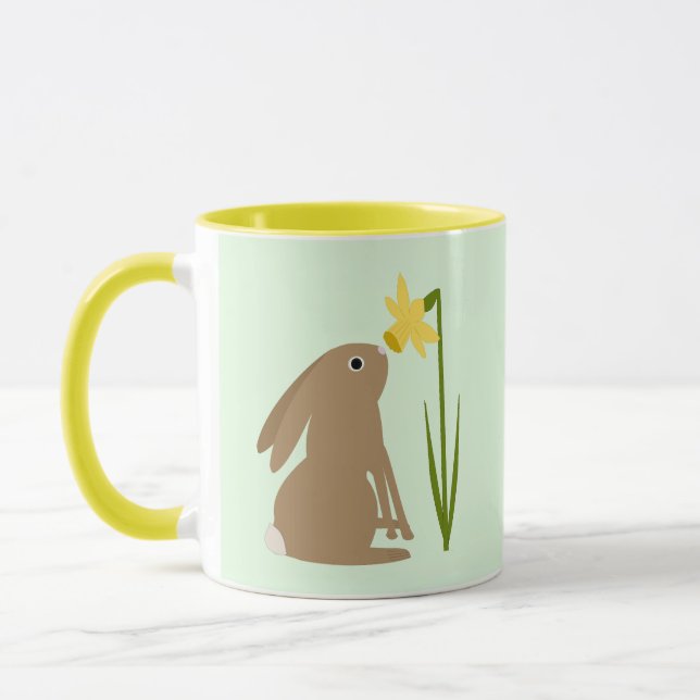 Easter Bunny Rabbit and Daffodil flower Mug (Left)