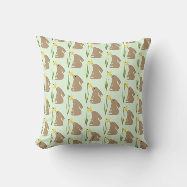 Easter Bunny Rabbit and Daffodil flower Patterned Cushion (Front)