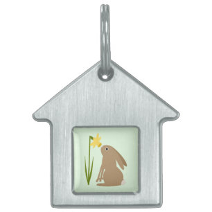 Easter Bunny Rabbit and Daffodil flower Pet ID Tag