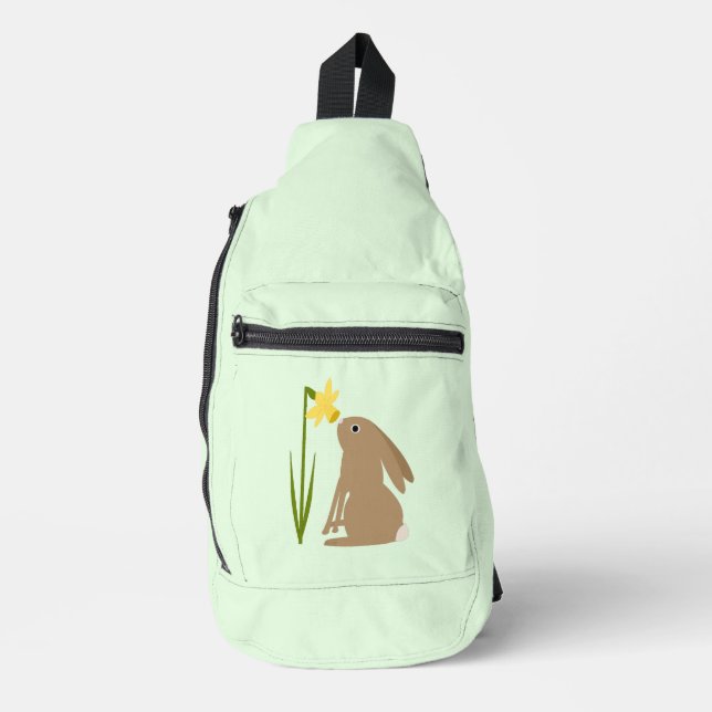 Easter Bunny Rabbit and Daffodil flower Sling Bag (Front)