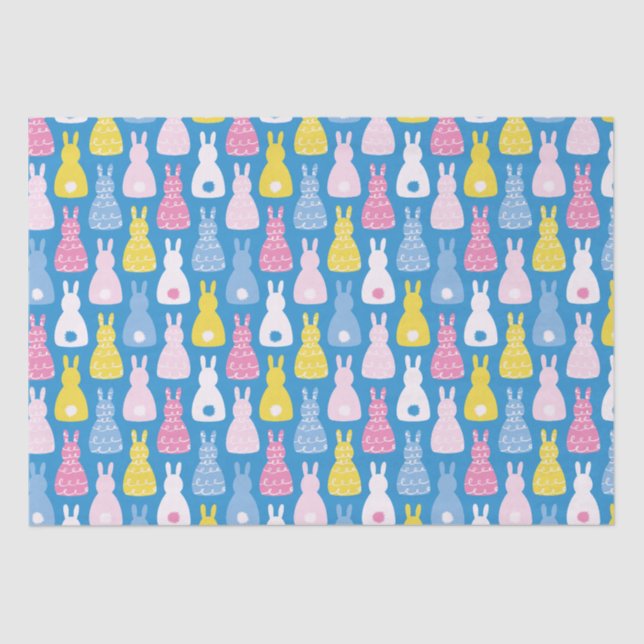 Easter Bunny Rabbit Blue pattern Tissue Paper (Front)