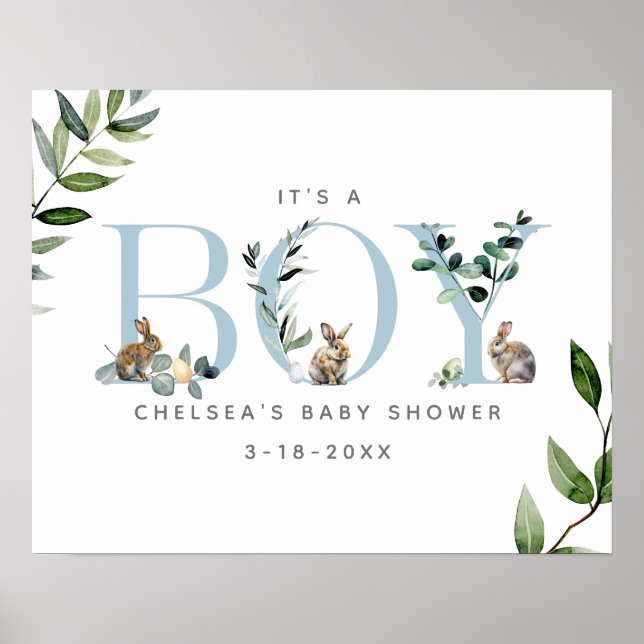 Easter Bunny Rabbit Boy Baby Shower Welcome Poster (Front)
