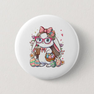 Easter Bunny Rabbit Coffee Eggs Hunting Women Girl 6 Cm Round Badge