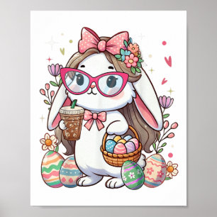 Easter Bunny Rabbit Coffee Eggs Hunting Women Girl Poster