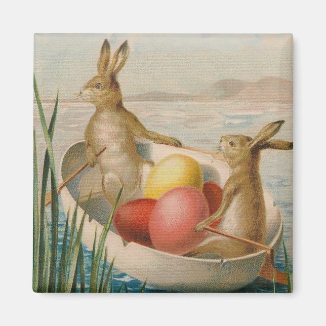 Easter Bunny Rabbit Coloured Egg Boat Magnet (Front)