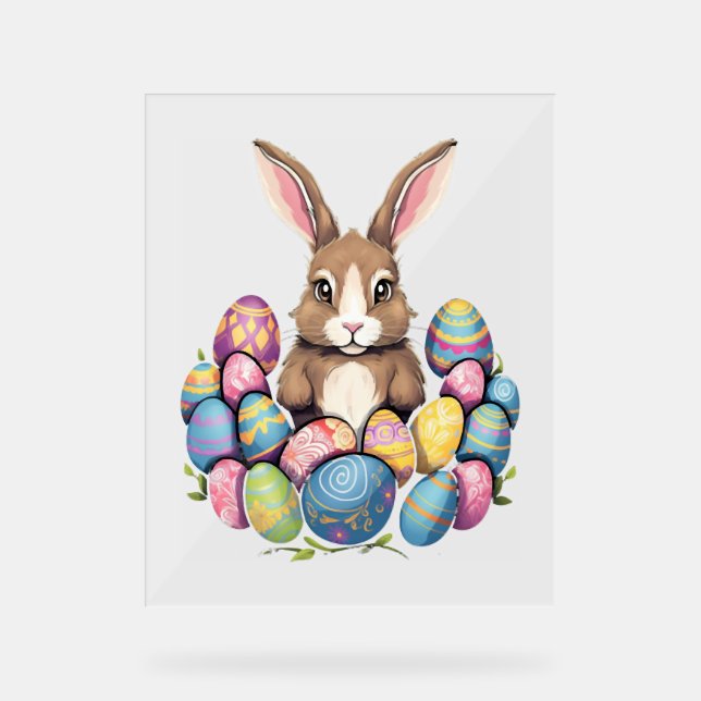 Easter Bunny Rabbit Colourful Eggs Easter Egg Hunt Acrylic Sign (Front)