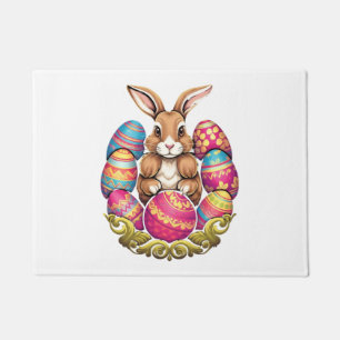 Easter Bunny Rabbit Colourful Eggs Easter Egg Hunt Doormat