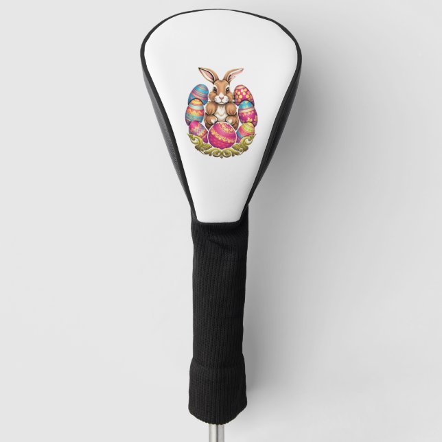 Easter Bunny Rabbit Colourful Eggs Easter Egg Hunt Golf Head Cover (Front)