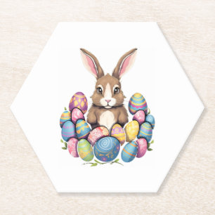 Easter Bunny Rabbit Colourful Eggs Easter Egg Hunt Paper Coaster