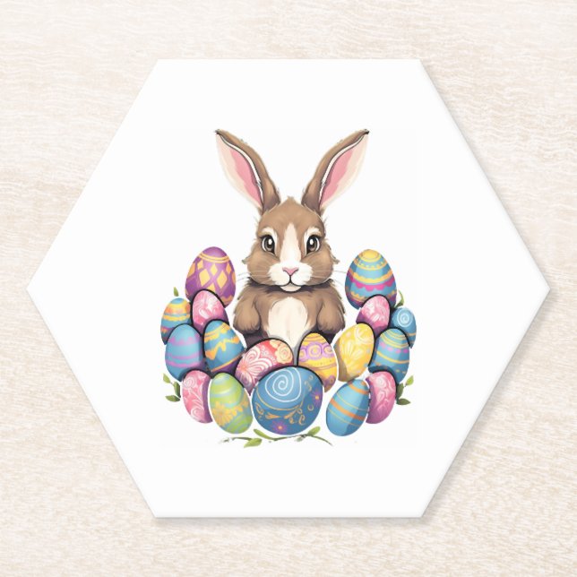 Easter Bunny Rabbit Colourful Eggs Easter Egg Hunt Paper Coaster (Front)