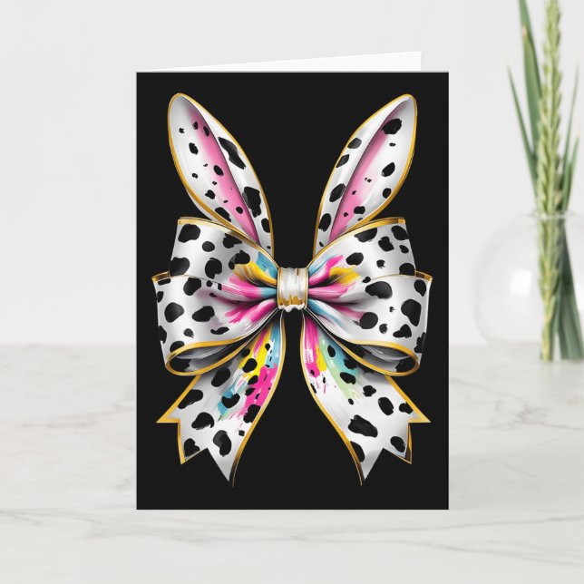 Easter Bunny Rabbit Coquette Bow Happy Easter Girl Card (Front)
