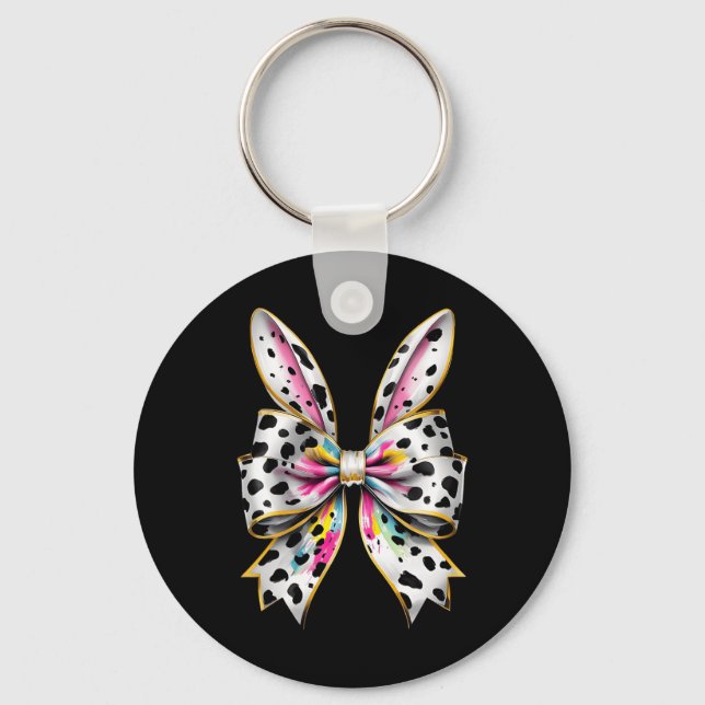 Easter Bunny Rabbit Coquette Bow Happy Easter Girl Key Ring (Front)