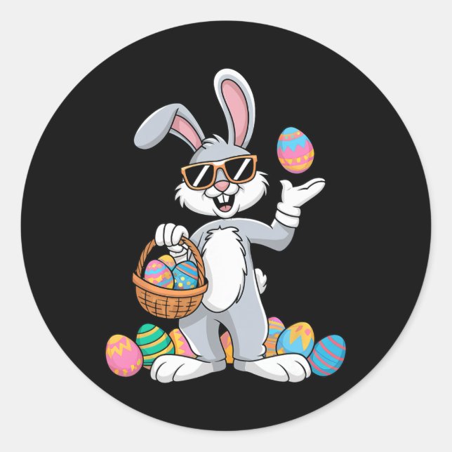 Easter Bunny Rabbit Dabbing Carrying Colourful Egg Classic Round Sticker (Front)