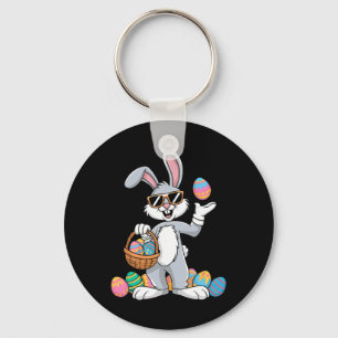 Easter Bunny Rabbit Dabbing Carrying Colourful Egg Key Ring