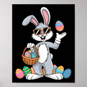 Easter Bunny Rabbit Dabbing Carrying Colourful Egg Poster
