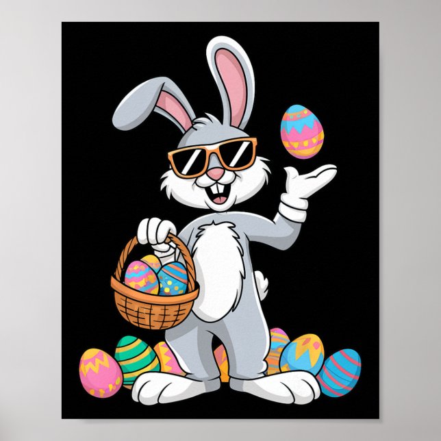 Easter Bunny Rabbit Dabbing Carrying Colourful Egg Poster (Front)
