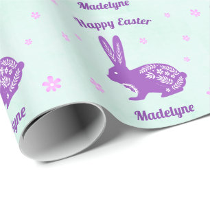 Easter Bunny Rabbit Daisies Purple Personalised Wrapping Paper