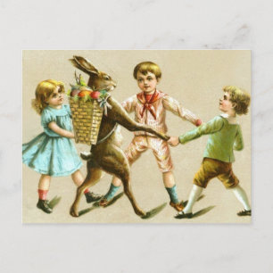 Easter Bunny Rabbit Dance Victorian Children Card
