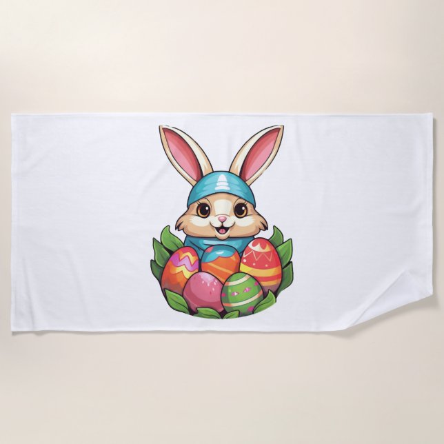 Easter Bunny Rabbit Easter Day Egg Hunting Beach Towel (Front)