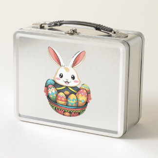 Easter Bunny Rabbit Easter Day Egg Hunting Metal Lunch Box