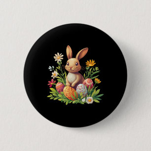Easter Bunny Rabbit Easter Egg Flower Graphic 6 Cm Round Badge