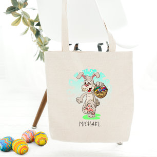 Easter Bunny Rabbit Easter Eggs Personalised Name Tote Bag