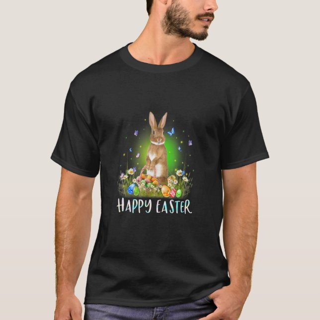 Easter Bunny Rabbit Egg Basket Cute Happy Easter D T-Shirt (Front)