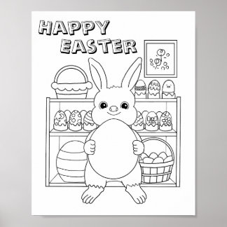Easter Bunny Rabbit Egg Kids Colouring Page Poster