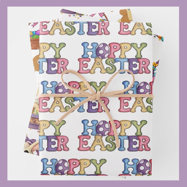 Easter Bunny Rabbit Eggs Basket 3 Kids Wrapping Paper Sheet (Creator Uploaded)