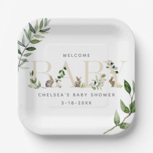 Easter Bunny Rabbit Eucalyptus Neutral Baby Shower Paper Plate