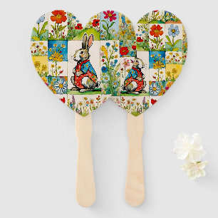 Easter Bunny Rabbit Floral Patchwork Hand Fan
