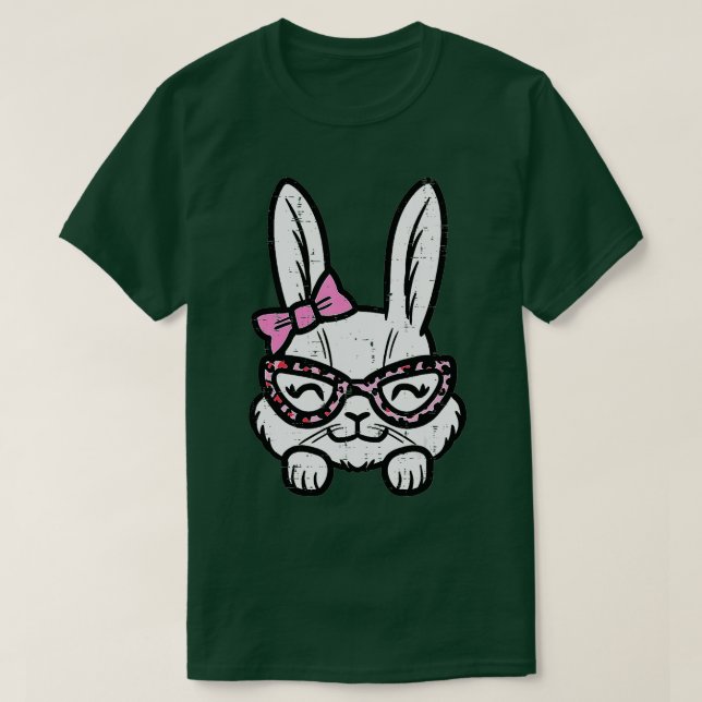 Easter Bunny Rabbit Leopard Glasses Ribbon Cute Ea T-Shirt (Design Front)