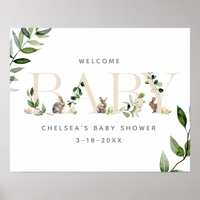 Easter Bunny Rabbit Neutral Baby Shower Welcome Poster (Front)