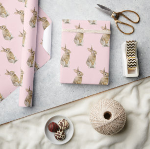 Easter Bunny Rabbit On Pink Wrapping Paper