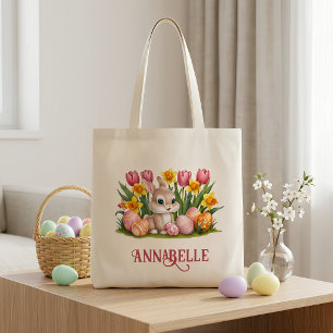 Easter Bunny Rabbit Tulip Daffodil Egg Hunt Tote Bag