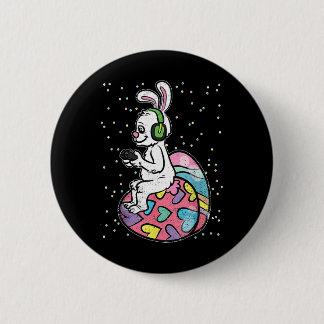 Easter Bunny Rabbit Video Game Player With Control 6 Cm Round Badge