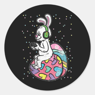 Easter Bunny Rabbit Video Game Player With Control Classic Round Sticker