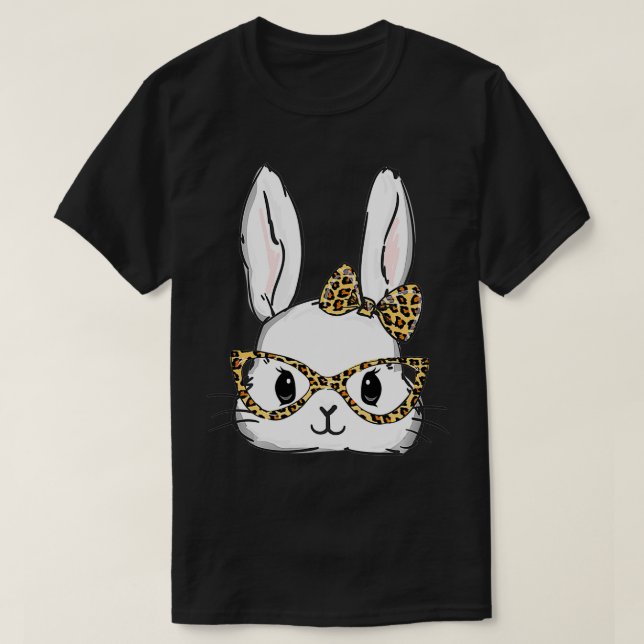 Easter Bunny Rabbit with Leopard Glasses Print  T-Shirt (Design Front)